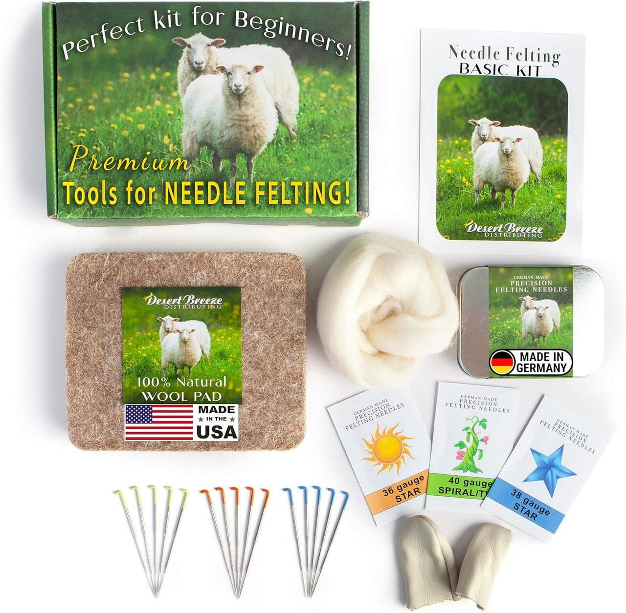 Basic Tools Needle Felting Kit | Premium Wool Felting Supplies for Beginners & Adults – Felting Needles, Wool Pad, Leather Finger Guards